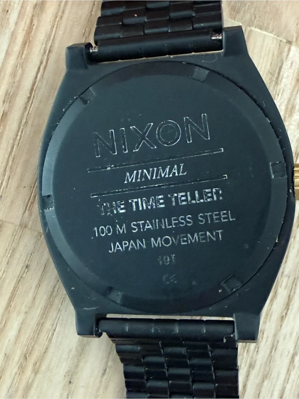 Nixon Minimal The Time Traveler Black Stainless Case Bracelet Gold Hands Markers